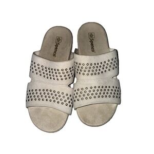 Spenco Women's Comfort Slide Sandals Beige Suede Leather Orthotic Size 5.5 EU 36